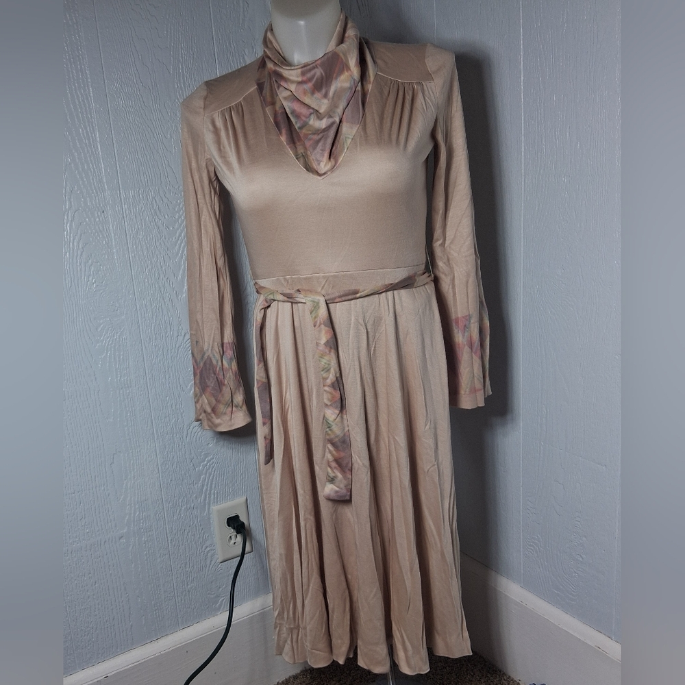 Vintage 70s Boho Midi Dress Romantic Witchy Feminine Earth Toned Pink Flowy 12